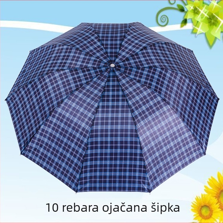 Trostruki sklopivi kišobran s 10 rebara, obrnuta osovina, veliki mrežasti uzorak, poslovni kišobran za sunce