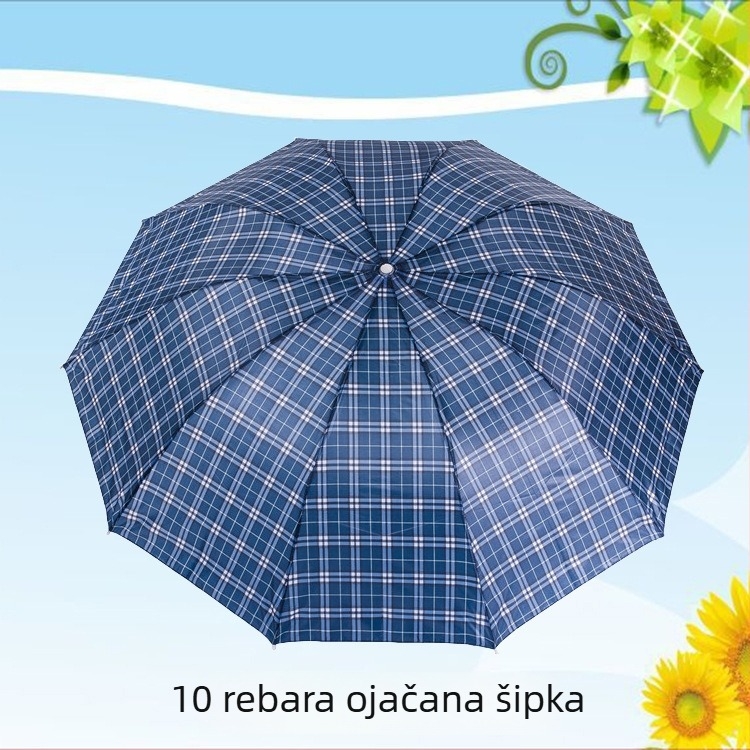 Trostruki sklopivi kišobran s 10 rebara, obrnuta osovina, veliki mrežasti uzorak, poslovni kišobran za sunce