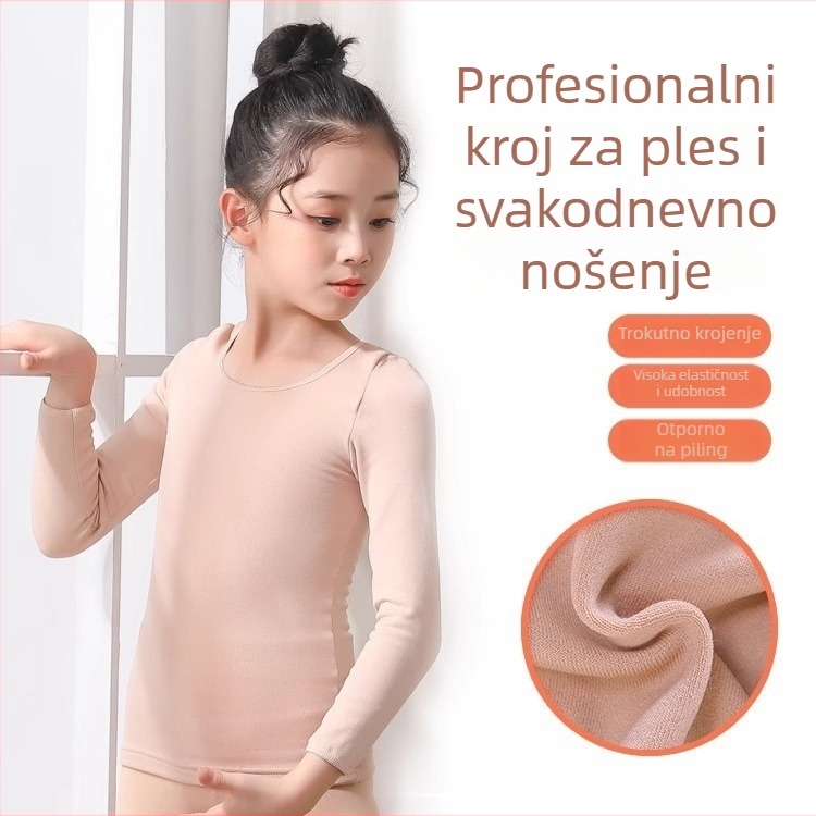 Dječji plesni top od velura u boji kože, bezšivni donji dio, za jesen-zimu