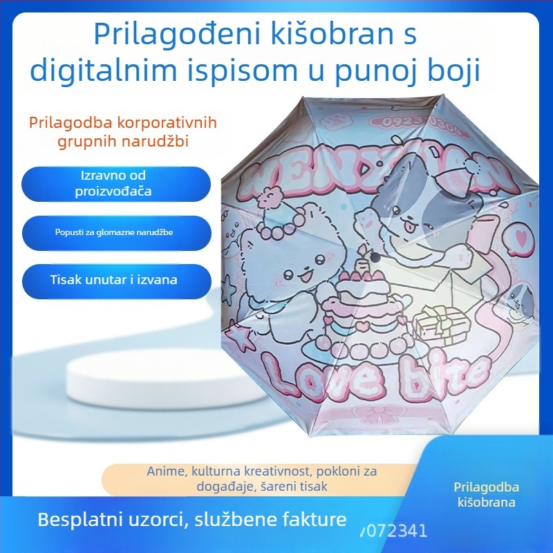 Reklamski kišobran s otiskom logotipa • prilagodljiv dizajn • okvir od željeza s 8 rebara • tkanina 190T s vinilnim premazom • ručno otvaranje i zatvaranje