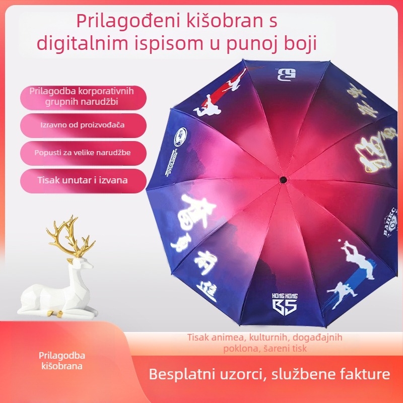 Reklamski kišobran s otiskom logotipa • prilagodljiv dizajn • okvir od željeza s 8 rebara • tkanina 190T s vinilnim premazom • ručno otvaranje i zatvaranje