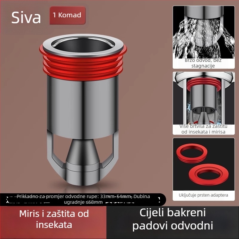 Dezodor za podni odvod – unutarnje jezgro, poklop odvodnog kanala u kupaonici, univerzalno produženje; Materijal: lokalni bakar; Marka: Riverside; Stil: moderni minimalistički