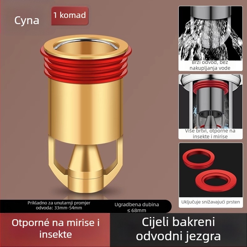 Dezodor za podni odvod – unutarnje jezgro, poklop odvodnog kanala u kupaonici, univerzalno produženje; Materijal: lokalni bakar; Marka: Riverside; Stil: moderni minimalistički