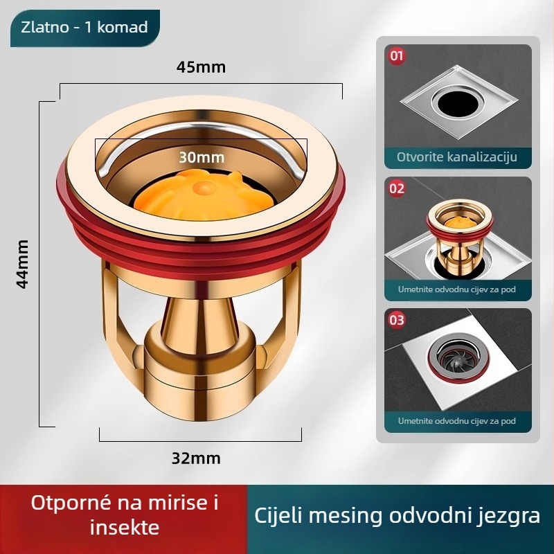 Dezodor za podni odvod – unutarnje jezgro, poklop odvodnog kanala u kupaonici, univerzalno produženje; Materijal: lokalni bakar; Marka: Riverside; Stil: moderni minimalistički