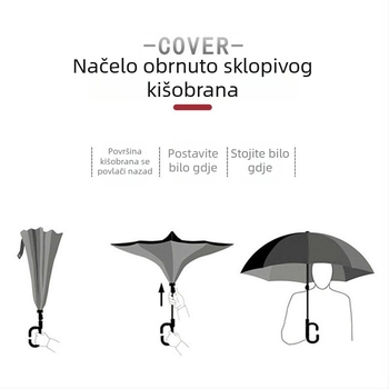 Reklamni obrnuti kišobran, dvostruki sloj, 8 rebara, poliester 190T, ručno otvaranje, tisak loga