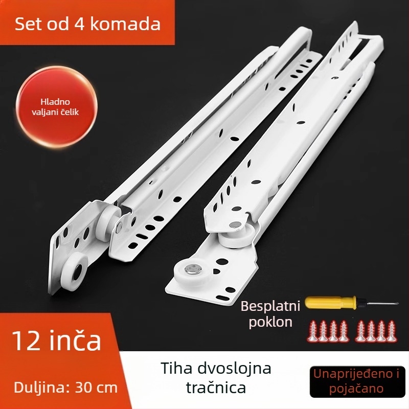 Dvosekcijska vodilica za ladicu, bočno montirana šina za ormar/spavaću sobu, hladno valjani čelik, model Zg-20221201009, standardni završna obrada, moderan minimalistički stil