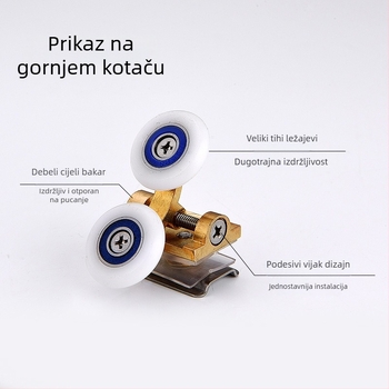 Bakreni kotači za staklena vrata tuš kabine, gornji i donji kotač, kružni luk dizajn, dvostruki valjak