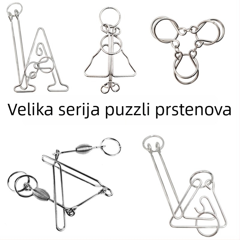 Puzzle s devet prstenova za otključavanje – metalna zagonetka, visoka složenost, za uzrast 7–14 godina, pojedinačno pakiranje, prilagodljivi uzorci