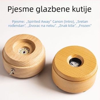 Rotirajuća osnova za glazbeni kutiju od masivnog bukovog drveta, Bluetooth daljinskim upravljačem i punjivi LED držač lampe