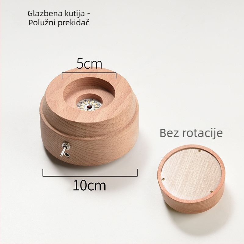 Rotirajuća osnova za glazbeni kutiju od masivnog bukovog drveta, Bluetooth daljinskim upravljačem i punjivi LED držač lampe