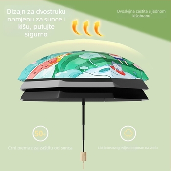 Bodini sklopivi dječji kišobran, ručno otvaranje, karikatura vinil navlaka, poliester materijal, UPF > 50, 8 krakova, težina 320 g
