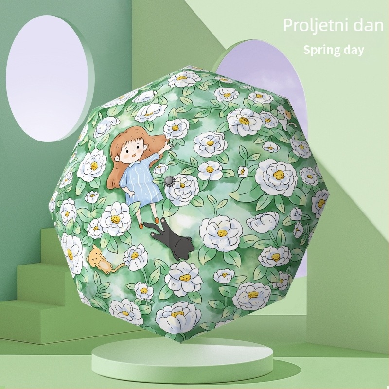 Bodini sklopivi dječji kišobran, ručno otvaranje, karikatura vinil navlaka, poliester materijal, UPF > 50, 8 krakova, težina 320 g