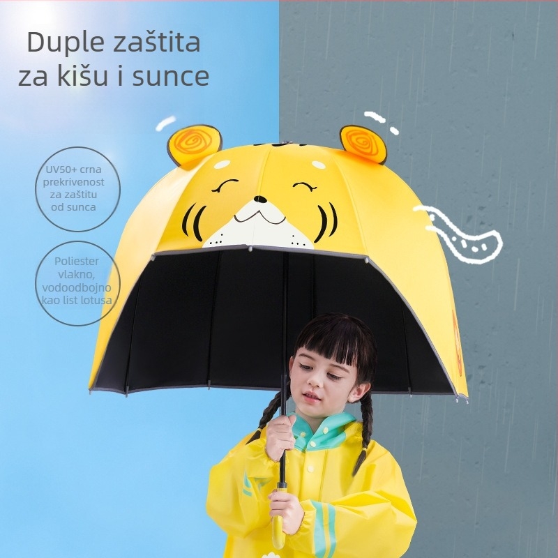 Dječji kišobran s kapuljačom za sunce i kišu – dvostruka upotreba, za djevojčice i dječake (Materijal tkanine: poliester; Okvir: vlakno; Središnja cijev: legura; 10 rebara; Ručno otvaranje)
