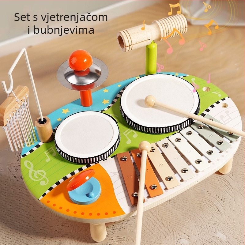 Drveni Orff-ov udarni instrument za djecu 0–3 godine — višefunkcionalni udarni instrument, potiče razvoj uma, koordinaciju ruka-oko i sluh
