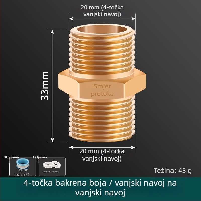 Toaletni ventil za provjeru s protivtokom, navojno spoj, mesing/nerđajući čelik