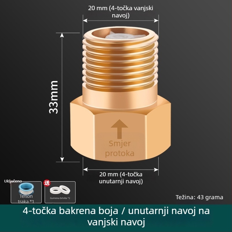 Toaletni ventil za provjeru s protivtokom, navojno spoj, mesing/nerđajući čelik