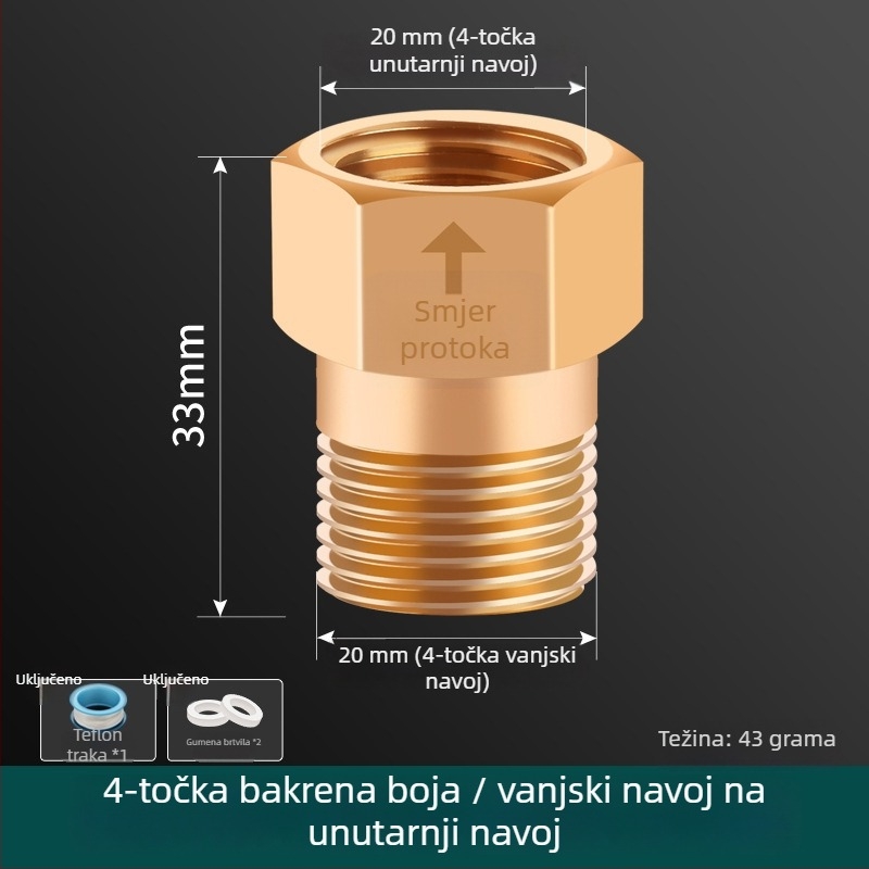 Toaletni ventil za provjeru s protivtokom, navojno spoj, mesing/nerđajući čelik