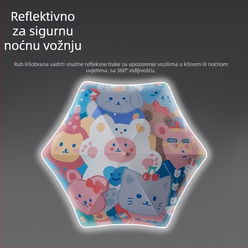 Dječji kišobran - Crtani dizajn, Sigurne zaobljene ivice, Duga drška, 12 rebara s aluminijskim štapom, Ručno otvaranje