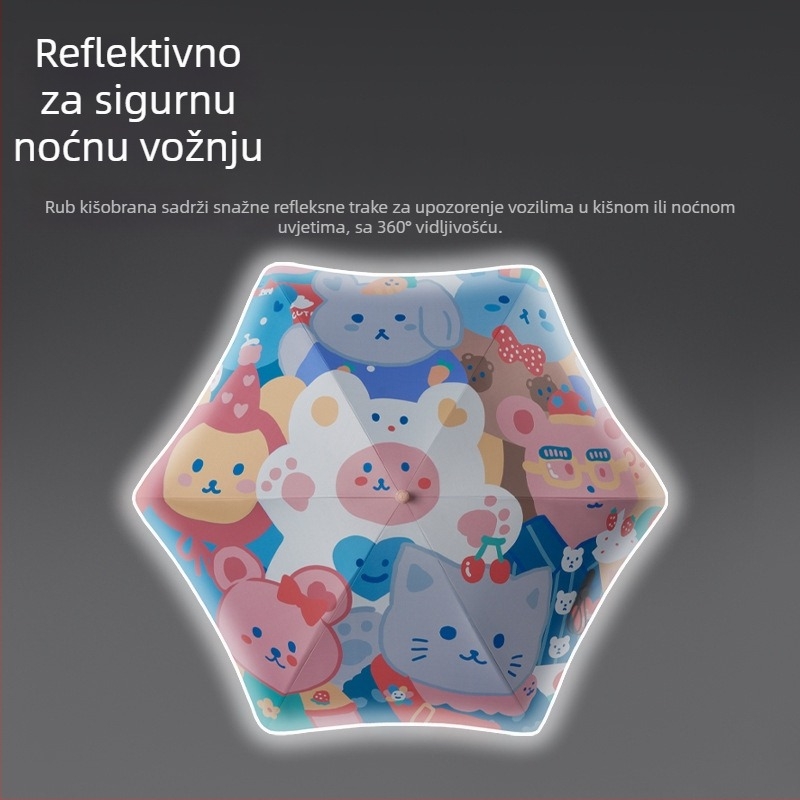Dječji kišobran - Crtani dizajn, Sigurne zaobljene ivice, Duga drška, 12 rebara s aluminijskim štapom, Ručno otvaranje