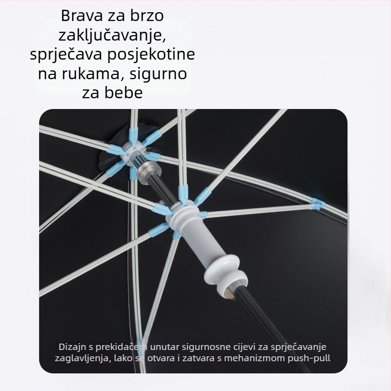 Dječji kišobran - Crtani dizajn, Sigurne zaobljene ivice, Duga drška, 12 rebara s aluminijskim štapom, Ručno otvaranje