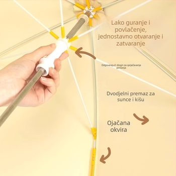 Dječji kišobran s dugim drškom i dizajnom crtanih likova, 12 rebra, poliester 190T, ručno otvaranje i zatvaranje, mogućnost tiskanja logotipa