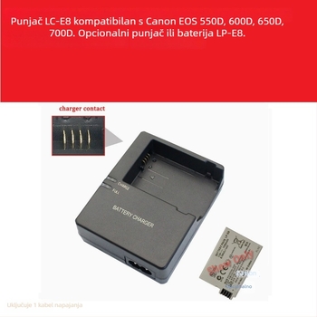 LC-E8/LPE8 punjač za Canon LP-E8 bateriju – Kompatibilan s EOS 700D, 600D, 550D, 650D, X7i, X6