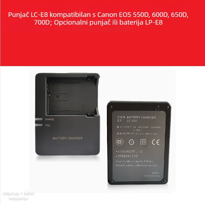 LC-E8/LPE8 punjač za Canon LP-E8 bateriju – Kompatibilan s EOS 700D, 600D, 550D, 650D, X7i, X6