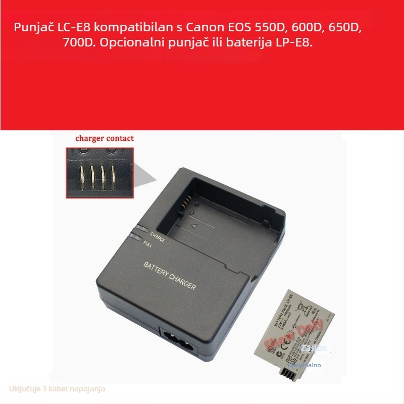 LC-E8/LPE8 punjač za Canon LP-E8 bateriju – Kompatibilan s EOS 700D, 600D, 550D, 650D, X7i, X6