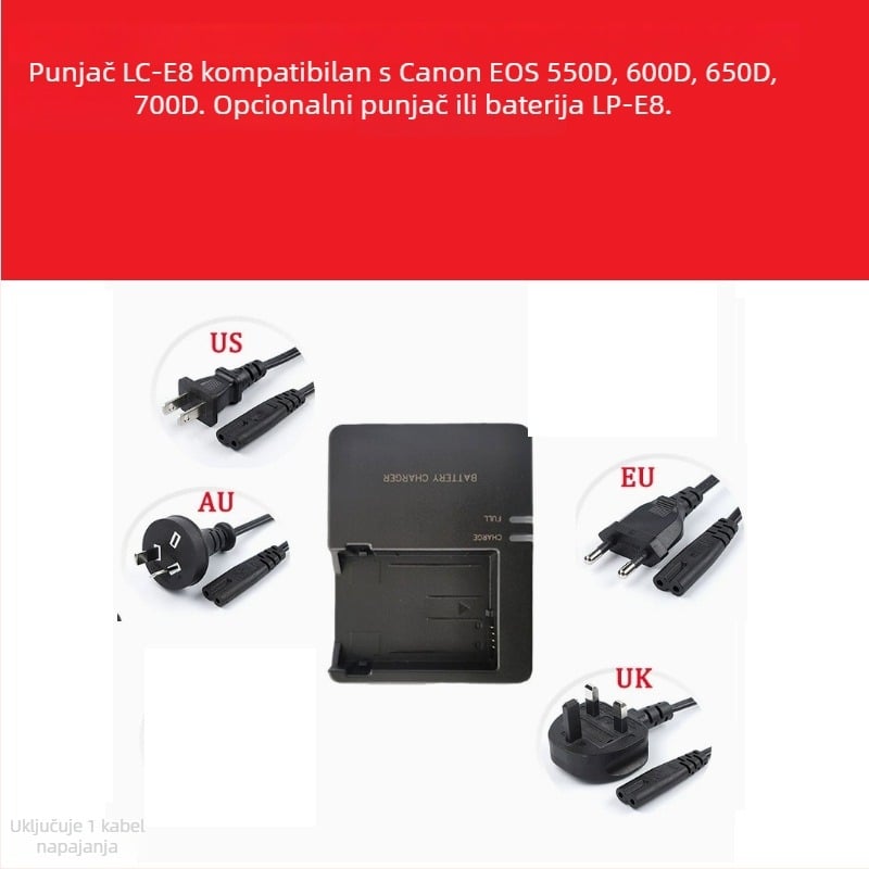 LC-E8/LPE8 punjač za Canon LP-E8 bateriju – Kompatibilan s EOS 700D, 600D, 550D, 650D, X7i, X6