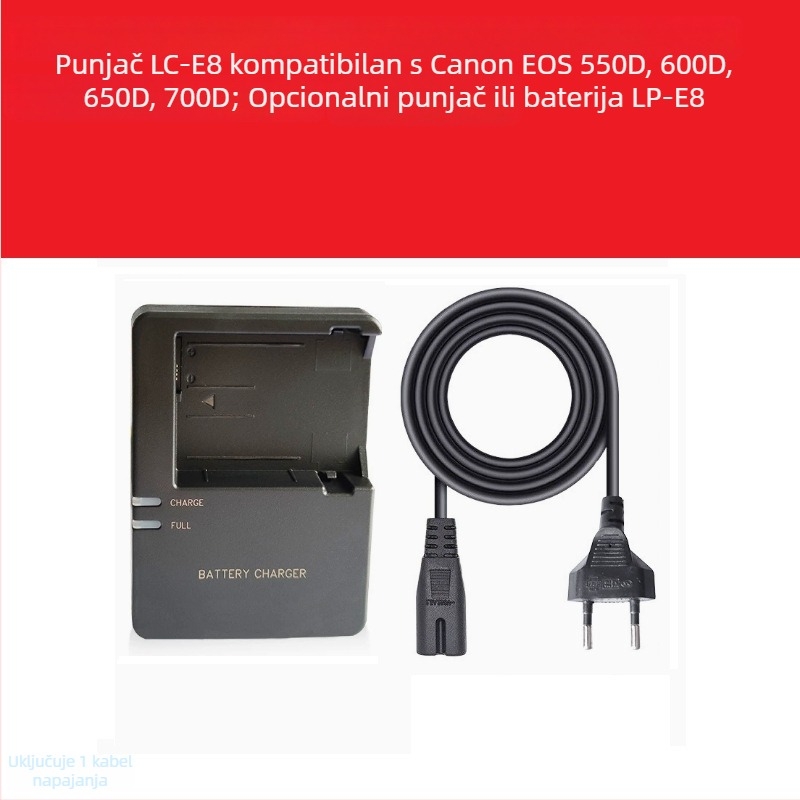 LC-E8/LPE8 punjač za Canon LP-E8 bateriju – Kompatibilan s EOS 700D, 600D, 550D, 650D, X7i, X6
