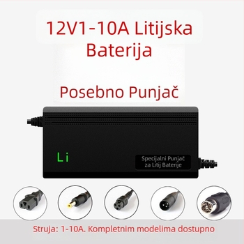 Nabijač za 12V litijsku bateriju — izlaz 12,6V, struja punjenja 10A, ulaz 110–220V, CE certifikat