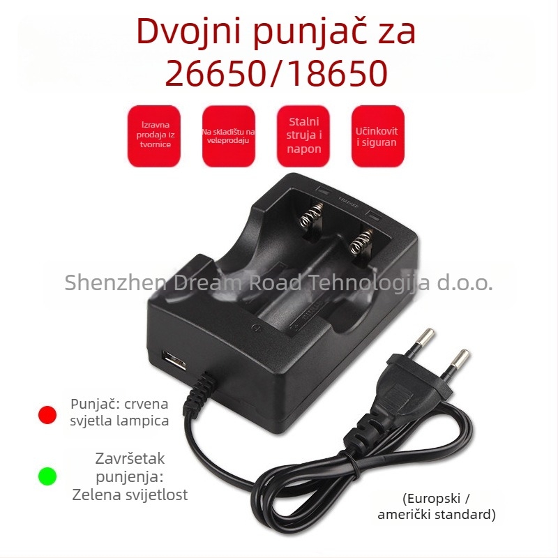 Li-ion baterija 26650/18650 s dvije utičnice i dva LED-a, izlaz 4.2V 800mA, ulaz 110-240V