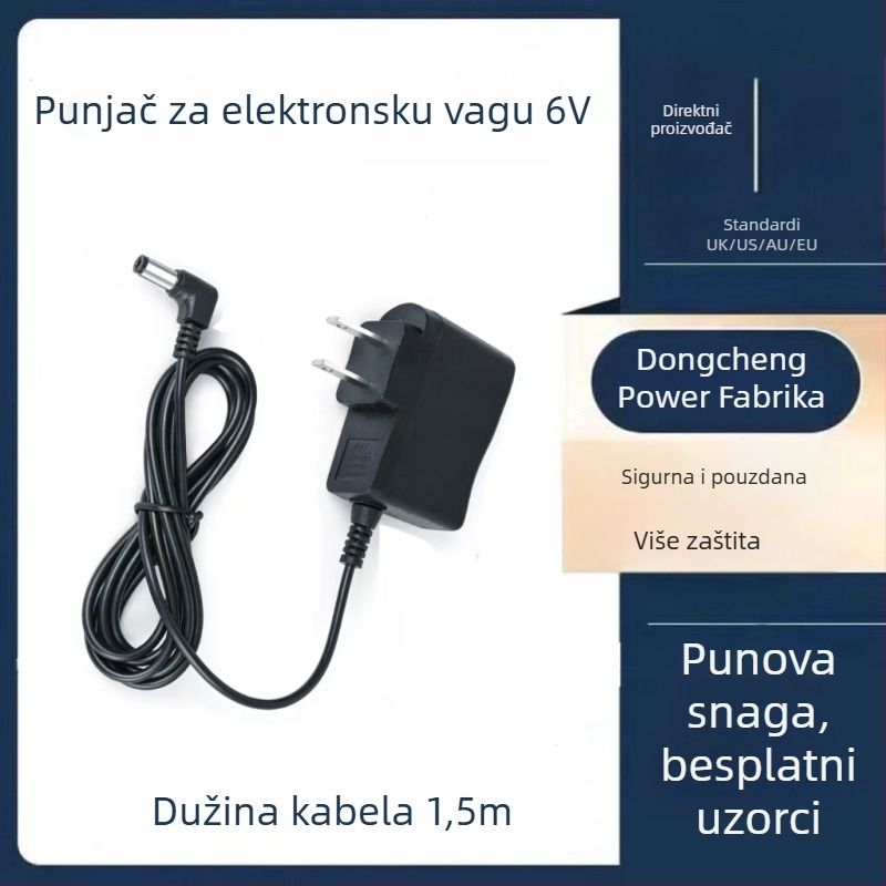 Punjač za digitalne vage 6V s kružnim utorom i zakrivljenim adapterom, universalni ulaz 100-240V AC, izlaz 1A, za baterijske vage