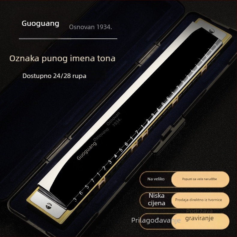 Guoguang 24-otvora polifonična harmonika; Marka: Guoguang; Model: Guoguang 24-hole polyphony; Materijal zvučnih rupa: smola