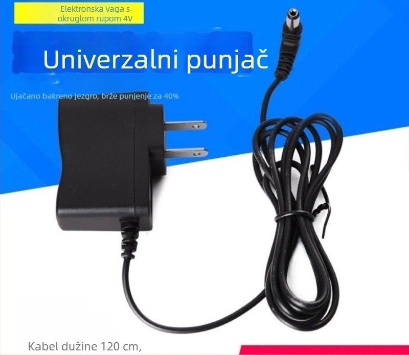 Punjač za elektroničke vage s kružnim otvorom, izlaz 6V, 500 mA, ulaz 90–240V, kompatibilno s baterijama