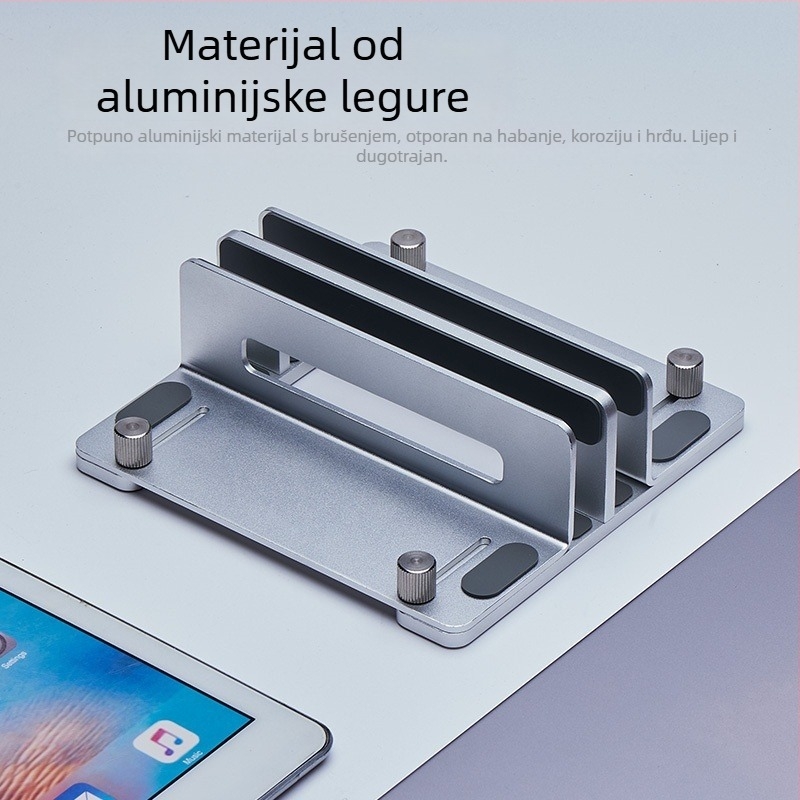 Vertikalni stalak za laptop i Mac mini M4 — aluminijska legura; model: vertikalni stalak; opća kompatibilnost; uveden 2024; težina varira ovisno o jednom ili dvostrukom klipu