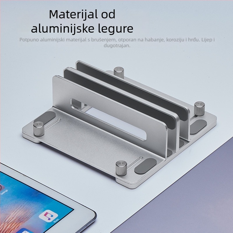 Vertikalni stalak za laptop i Mac mini M4 — aluminijska legura; model: vertikalni stalak; opća kompatibilnost; uveden 2024; težina varira ovisno o jednom ili dvostrukom klipu