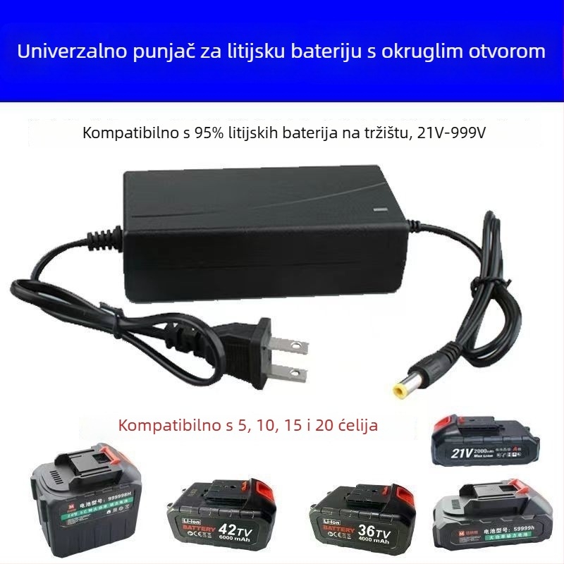 Punjač litij-ionskih baterija za alate, univerzalni ulaz 100-240V AC, izlaz 21V DC 1A, težina 0,3 kg
