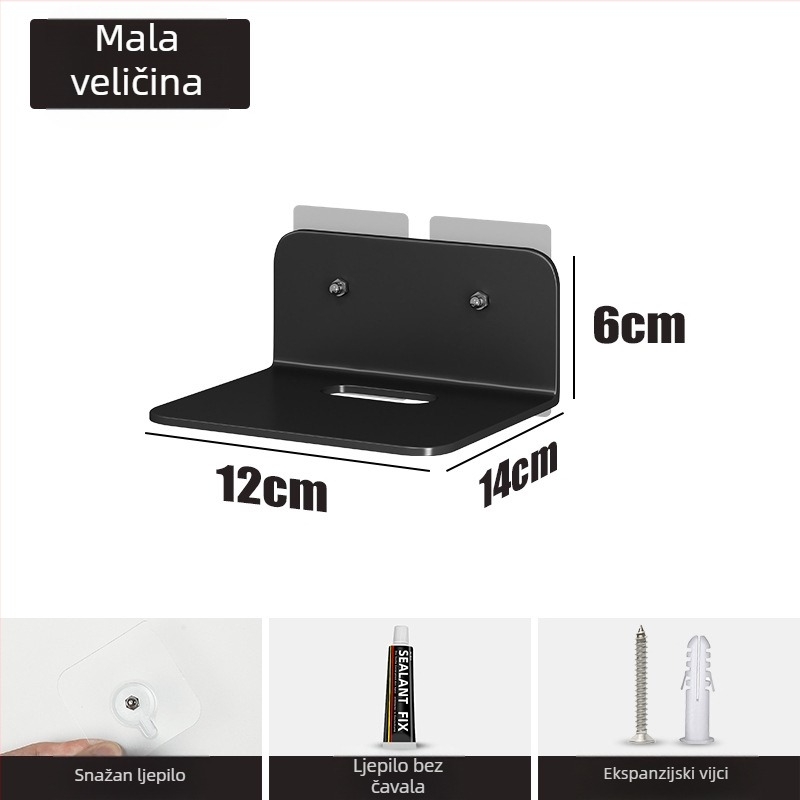 Zidni regał za projektor i router, bez bušenja, od karbonskog čelika, jednostavan moderni dizajn, montaža pomoću usisne čašice na zid, 1 sloj, namijenjeno dnevnom boravku