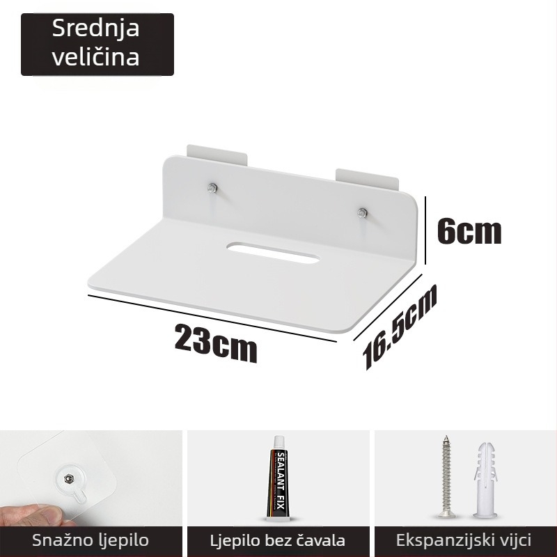 Zidni regał za projektor i router, bez bušenja, od karbonskog čelika, jednostavan moderni dizajn, montaža pomoću usisne čašice na zid, 1 sloj, namijenjeno dnevnom boravku