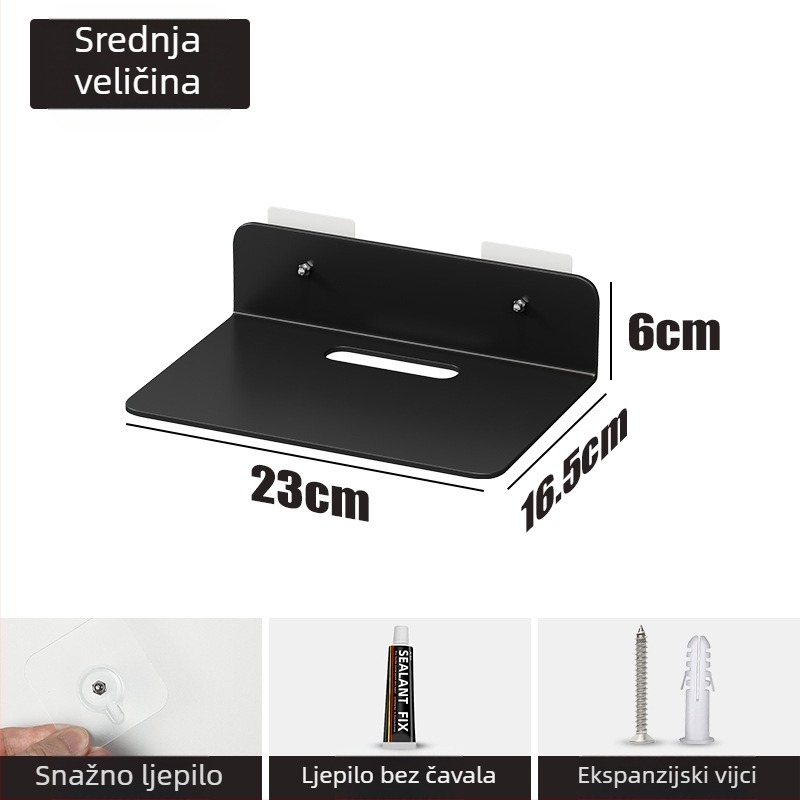 Zidni regał za projektor i router, bez bušenja, od karbonskog čelika, jednostavan moderni dizajn, montaža pomoću usisne čašice na zid, 1 sloj, namijenjeno dnevnom boravku