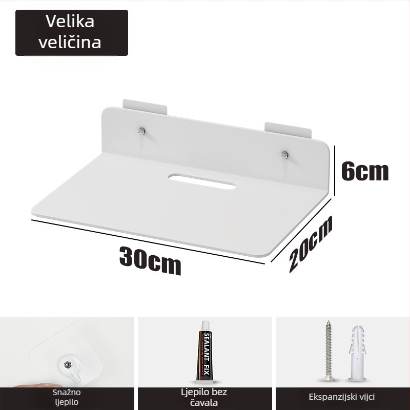Zidni regał za projektor i router, bez bušenja, od karbonskog čelika, jednostavan moderni dizajn, montaža pomoću usisne čašice na zid, 1 sloj, namijenjeno dnevnom boravku