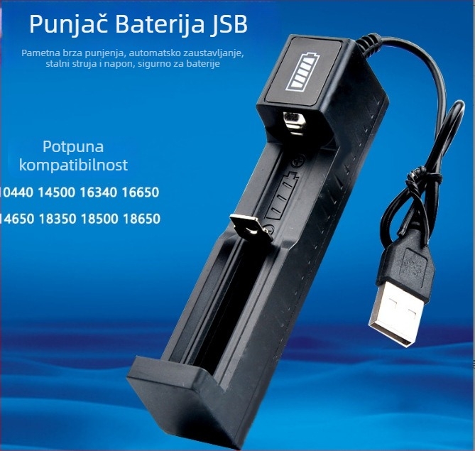 Neutral punjač za litijeve baterije 18650 — jednoslojni punjač, univerzalni ulaz 100-240V, izlaz 4.2V, CE/ROHS, za 18650/14500