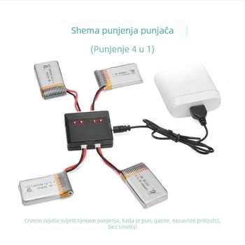 Punjač baterije drona 3.7V, 4-portni s zaštitom, ulaz 5V 0.5-3A, izlaz 3.7V 800mAh