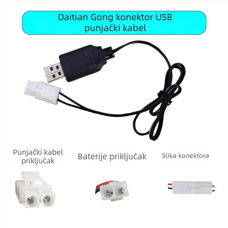 Kabel za punjenje baterije za igrače na daljinski upravljač, USB SM konektor, ulaz 5V, izlazi 3.6V, 4.8V, 6V, 7.2V, 9.6V, CE certificirano