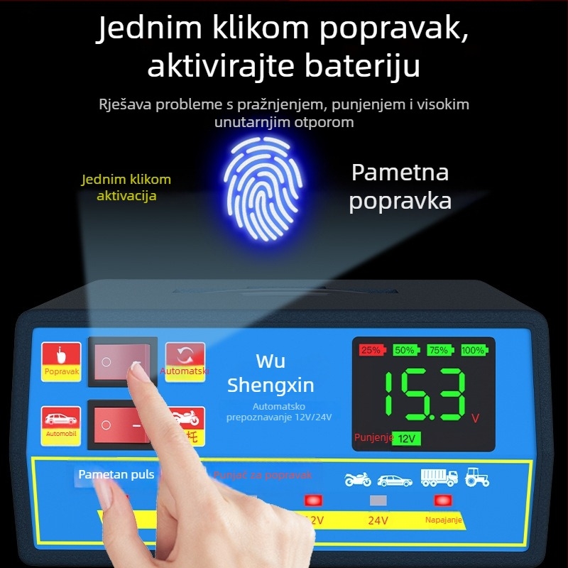 Punjač baterije za auto 12V/24V, visoke snage, automatski inteligentan, univerzalni, automatsko isključivanje pri punom napajanju