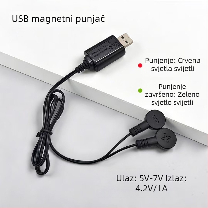 USB magnetski punjač za Li-ion baterije 3.7V – univerzalni kabel za punjenje, ulaz 5-7V, izlaz 4.2V 1A