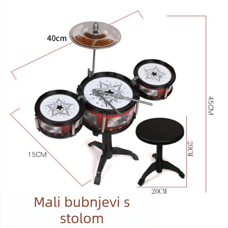 Dječji 5-dijelni bubnjarski set, model 985, glazbeni instrument igračka