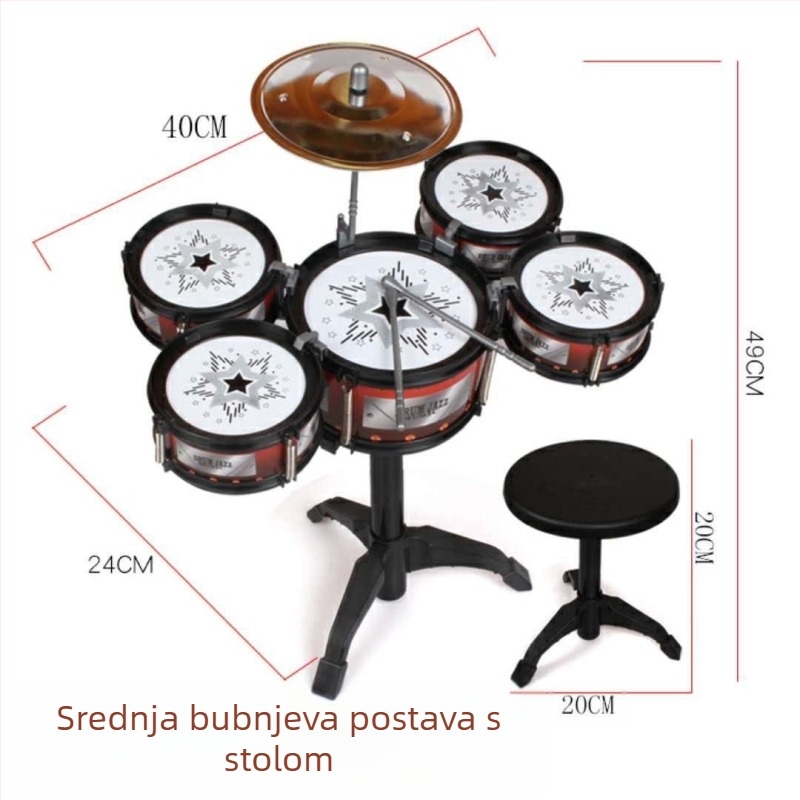 Dječji 5-dijelni bubnjarski set, model 985, glazbeni instrument igračka