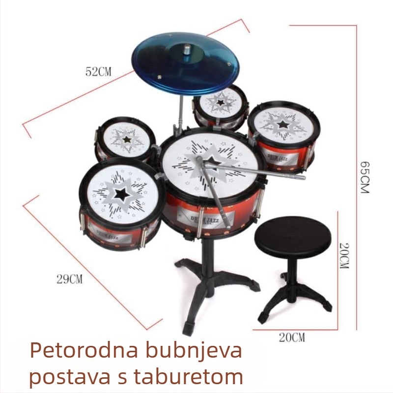 Dječji 5-dijelni bubnjarski set, model 985, glazbeni instrument igračka